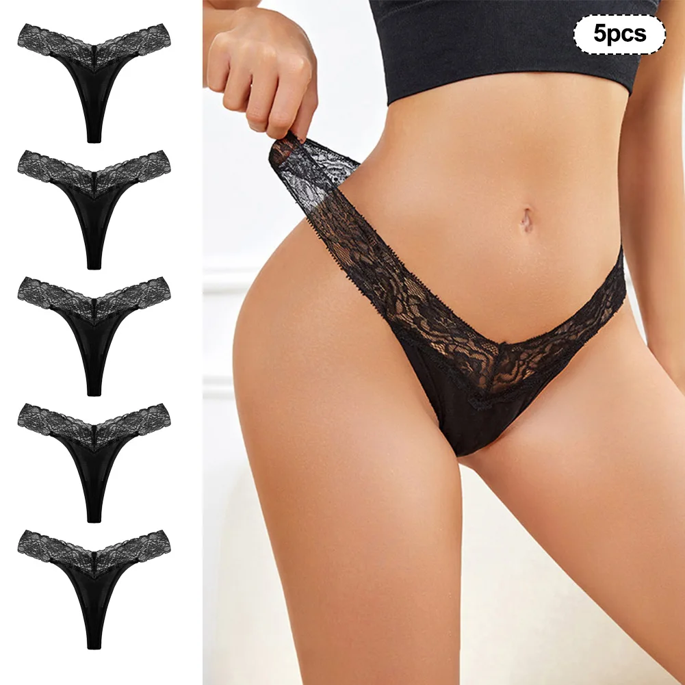 

5 Pack Women Thong Sexy Lace Seamless Ultra-thin Elasticity Underwear Breathable G-string Low Rise Briefs T-back Intimates Panty