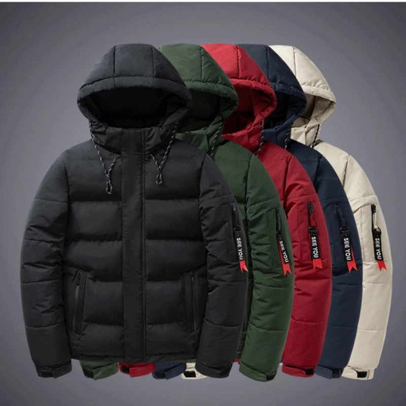 New Winter Warm Thick Parkas Men Windproof Outerwear Hooded Cotton-padded Jacket Bomber Zipper Coat Black Blue Men's Clothing