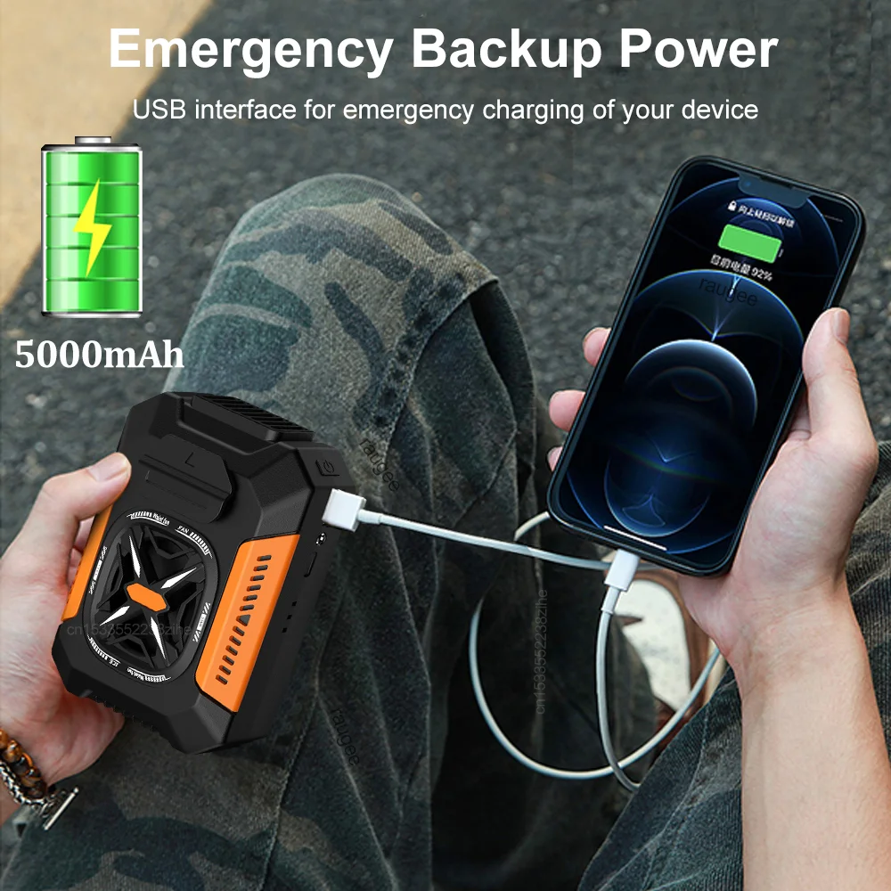 Waist Fan Portable Outdoor Hanging Neck Fan Mini Waist Neck Fan Air Clip Shirt Fan Personal USB Belt Cooling Fan 5000Mah 3 Gear 4