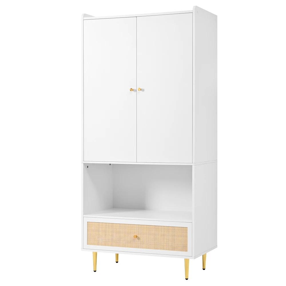Großer Rattan-Schubladenschrank mit 2 Türen, Schlafzimmerschrank mit Metallbeinen und Griffen, 80x48x175 cm Aufbewahrungsorganizer – Detail 19