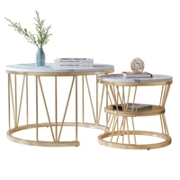 Table basse (lot de 2) ronde en marbre, ensemble de tables de salon avec structure en métal, table d'appoint pour salon, balcon ou bureau 4