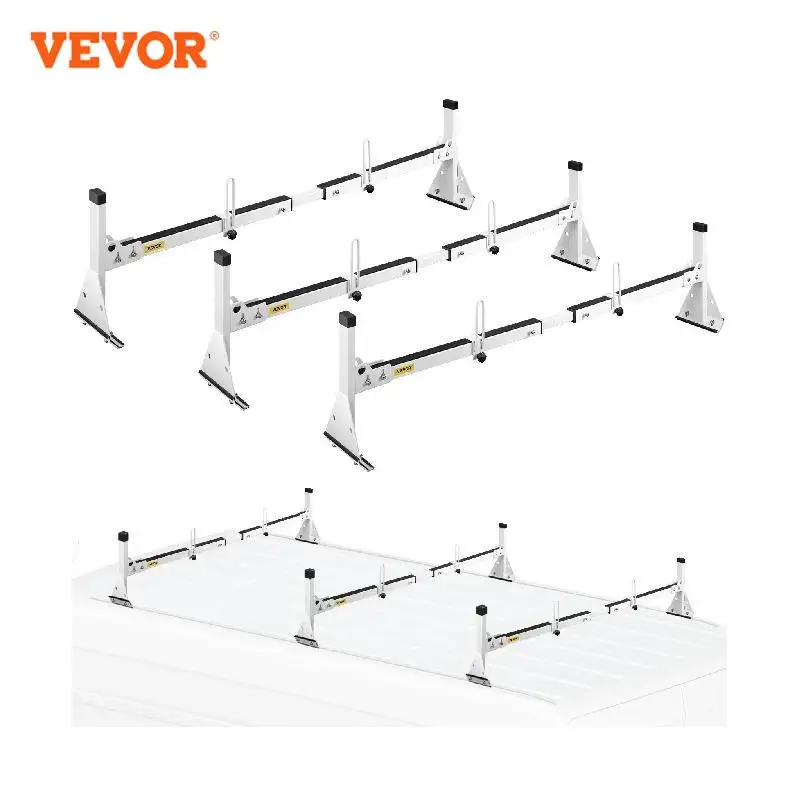 VEVOR Roof Ladder Rack Van Ladder Rack with Ladder Stoppers 661LBS 3 Bars Universal Adjustable Length 52-64/34.6-56.7