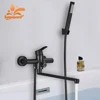 Matte Black Bathtub Faucet Long Spout Rotation Wall Mount with ABS Handshower Cold Hot Water Mixer Bathroom Shower Faucet 1