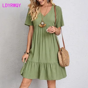 2023 Summer European and American Women's Loose Casual Short sleeved Tunic Dress