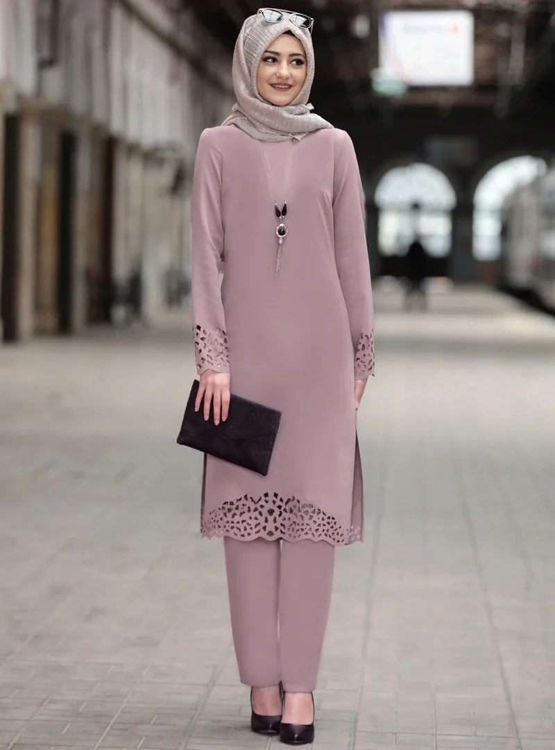 2PCS Abaya Turkey Muslim Islamic Clothing Women\\'s Spring Autumn Blouse Long Pants Long Sleeve Shirts Dress Female Outfits