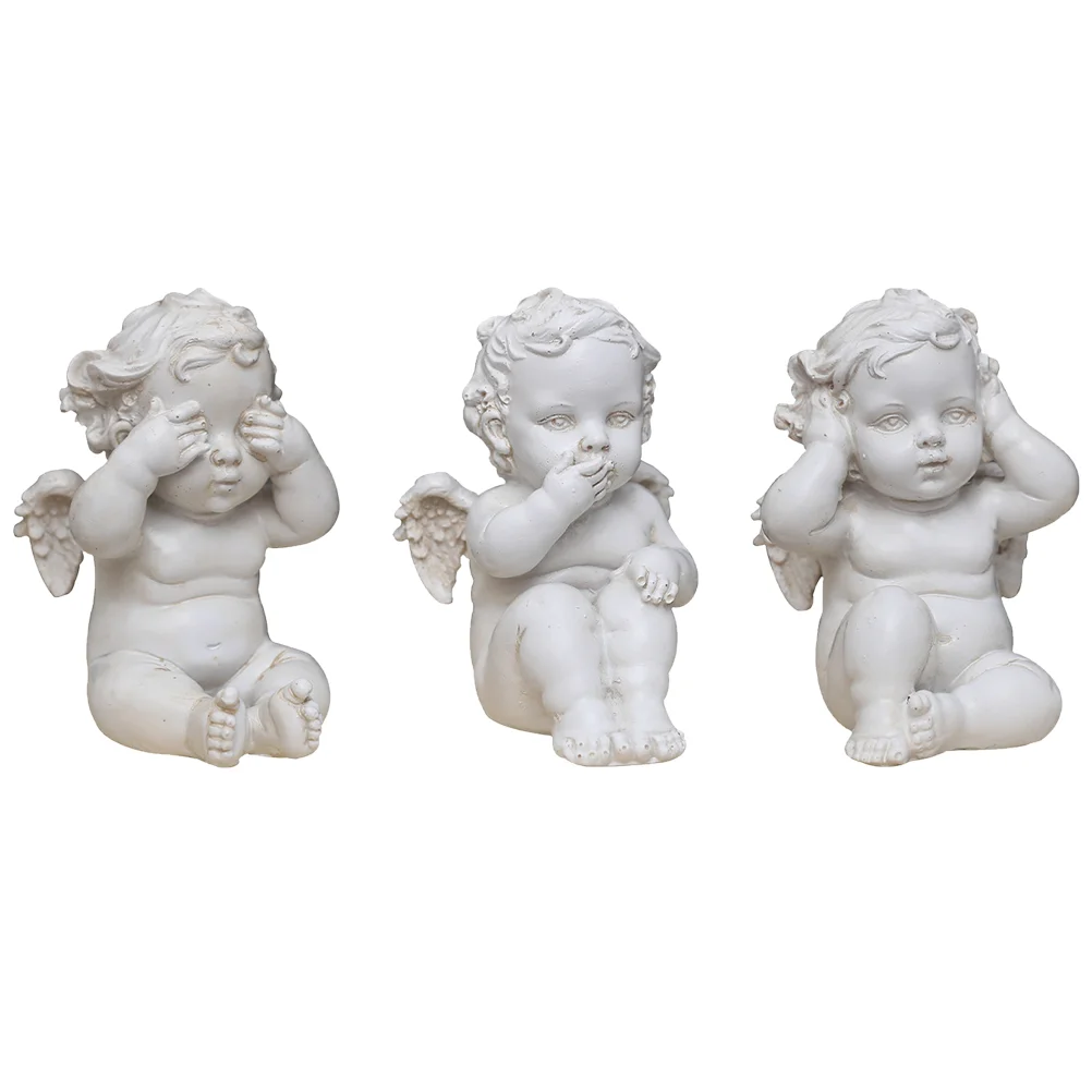Cherubs Angels Statue Little Angel Sculpture Wise Figurine See No Evil Angels Mediting Angel Statue Cupido Angel