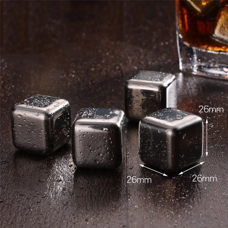4/6/8pcs Stainless Steel 304 Whisky Stones Ice Cubes Whiskey Cooler Rocks Ice Stone Chilling Stones for Whiskey Wine Bar Tools