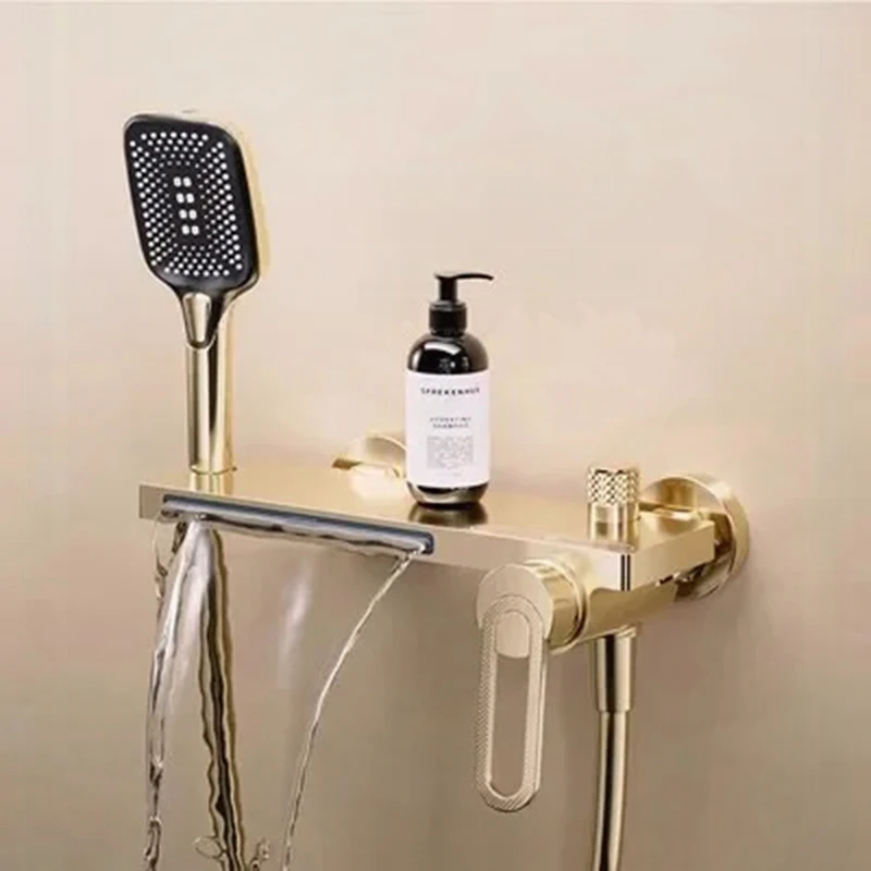 

Bath Shower Faucets Brass Hot & Cold Bathroom Mixer Taps Wall Mount Waterfall Style Black/White/Chrome/Brushed Gold New Arrivals