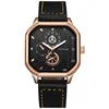 YIKAZE Men's Quartz Watches Alloy Dial Business Men Watch PU Leather Strap Square Sports Watch Cool Black Wristwatch for man 6