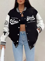 Plus New York City Never Give Up Print Jackets Women Winter Fleece Warm Baseball Jersey Casual Pocket Coats Street Loose Clothes