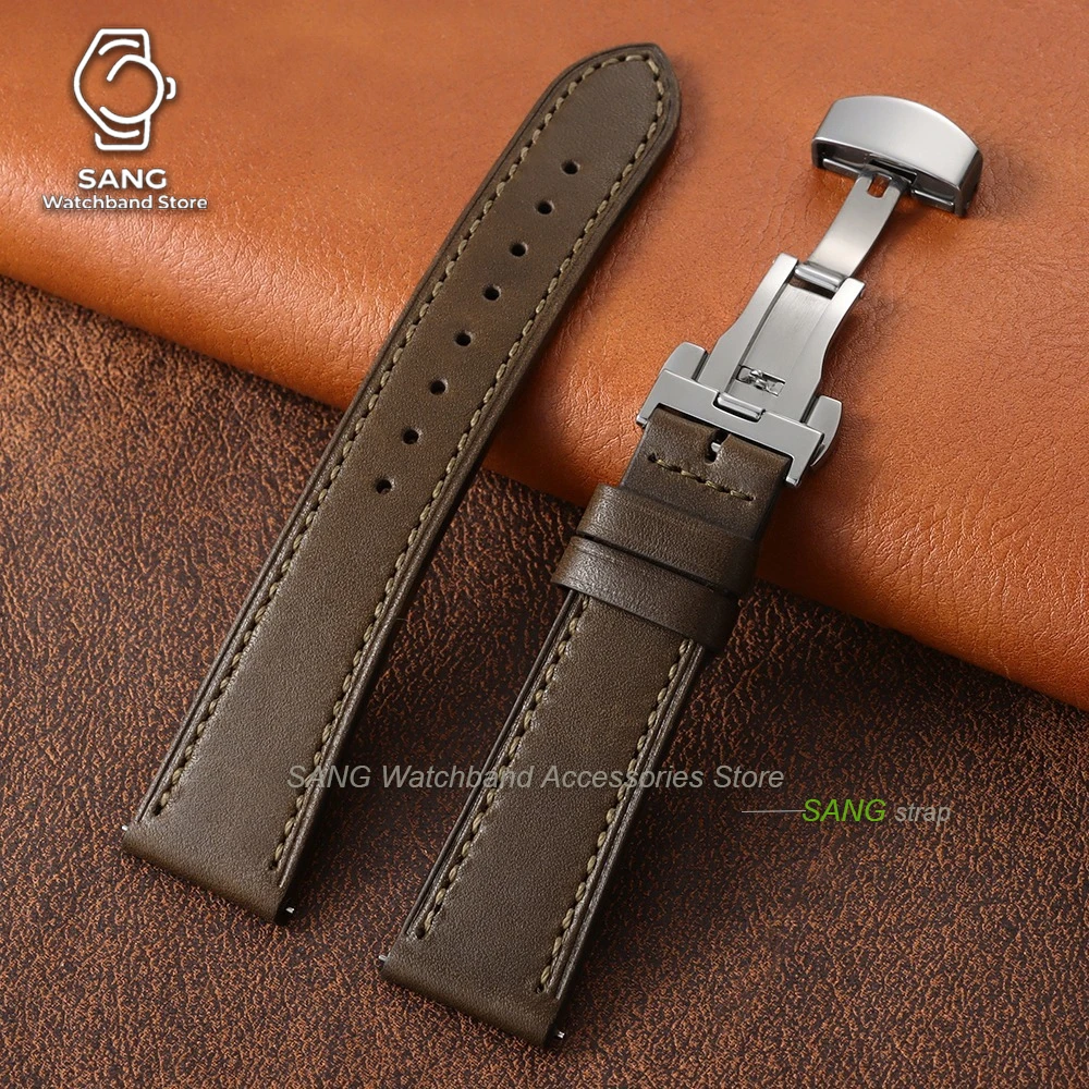 Vintage Leather Watch Strap with Butterfly Buckle - Universal Business Bracelet
