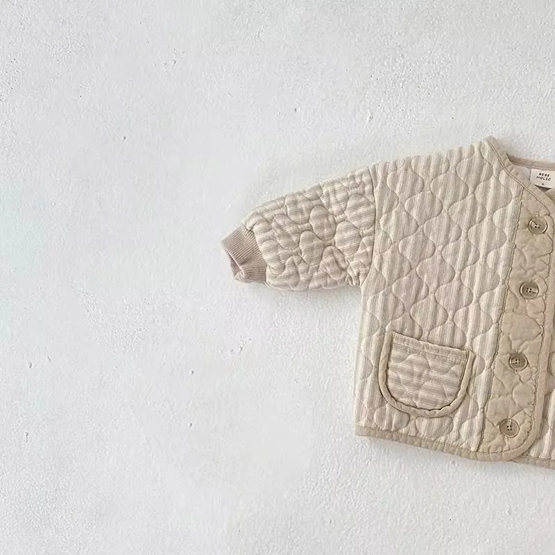 Korean Baby Kids Vintage Rhombus Double Layer Jacket Autumn Winter Boys Girls Cotton Padded Parka Children Warm Quilted Coat