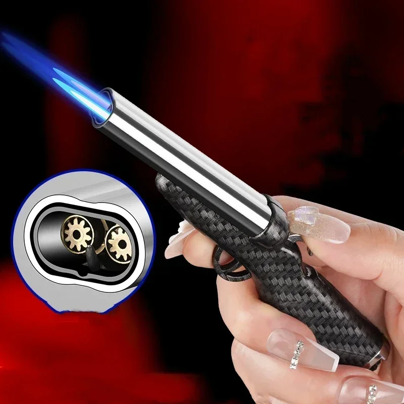 Double-barreled Shotgun Lighter Windproof Double Jet Flame Cigarette Lighter Refillable Butane Gas Smoking Accessories