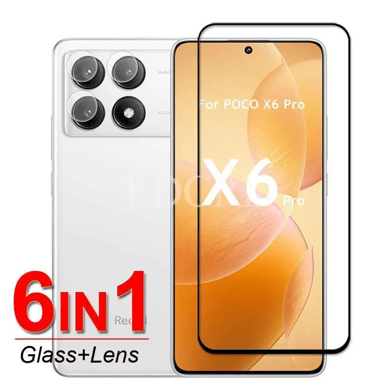 Per Xiaomi Poco X6 Pro Glass Per Poco X6 Pro Vetro Temperato Full Glue Screen Camera Lens Protector Film Poco X6 X5 X4 Pro Glass