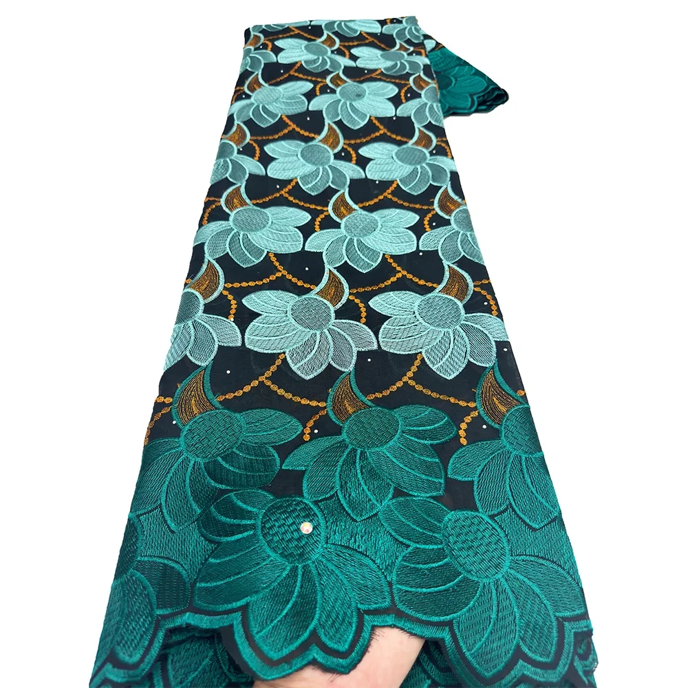 Tissu africain en dentelle brodée de coton pour femmes, Voile suisse avec pierres de pluie, 2025, haute qualité, robes pour femmes