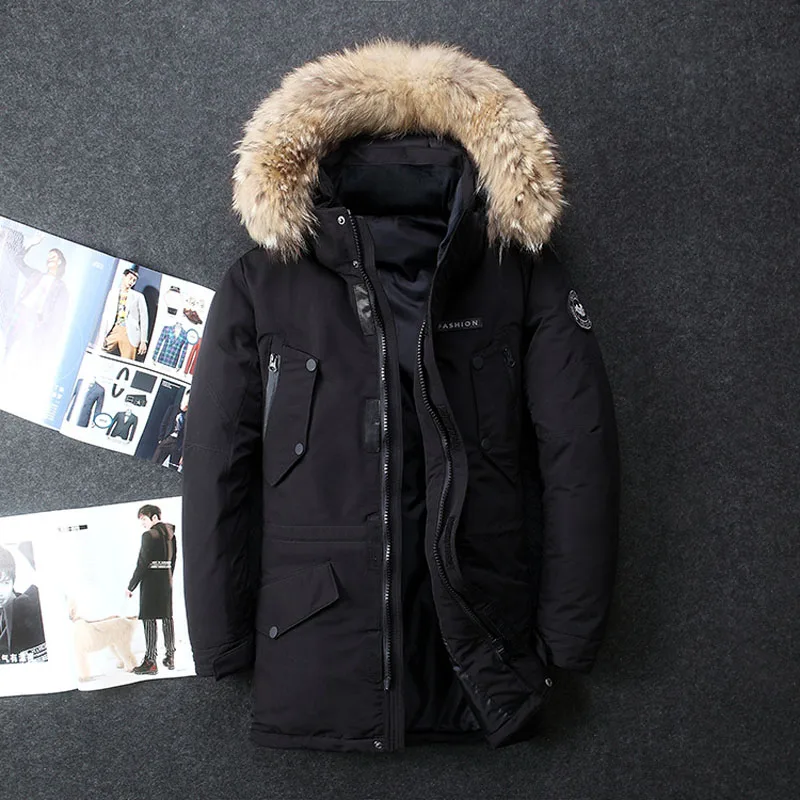 Mens Down Parkas -40°F White Duck Down Jacket With Thick Fox Fur