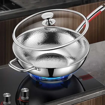 30cm Pure Titanium Round Bottom Wok Uncoated Non-stick Pan Can Be Used in Concave Induction Cooker, Household Stir-frying 1