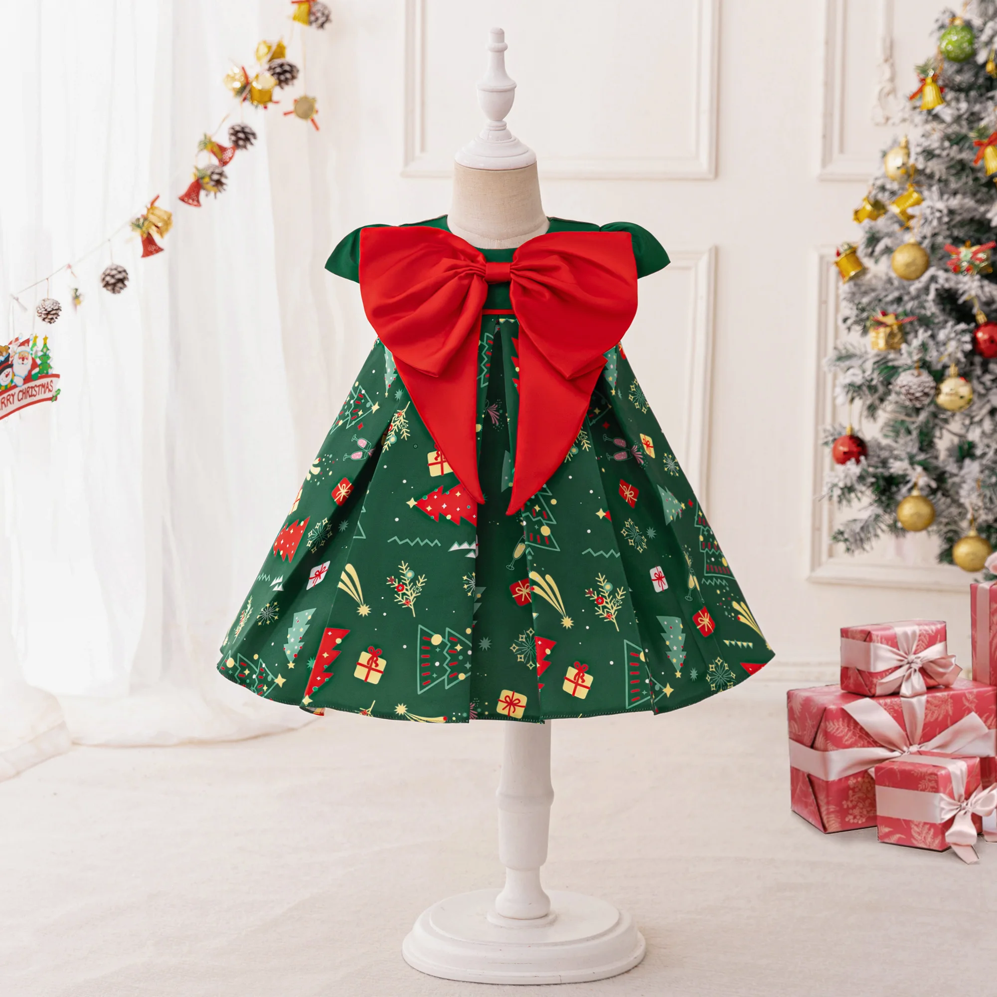 Big Bow Christmas Gift Print Baby Girls Party Dress Carnival Costume  Elegant 1st Birthday Wedding Princess Dresses Girl Clothing - AliExpress  1501