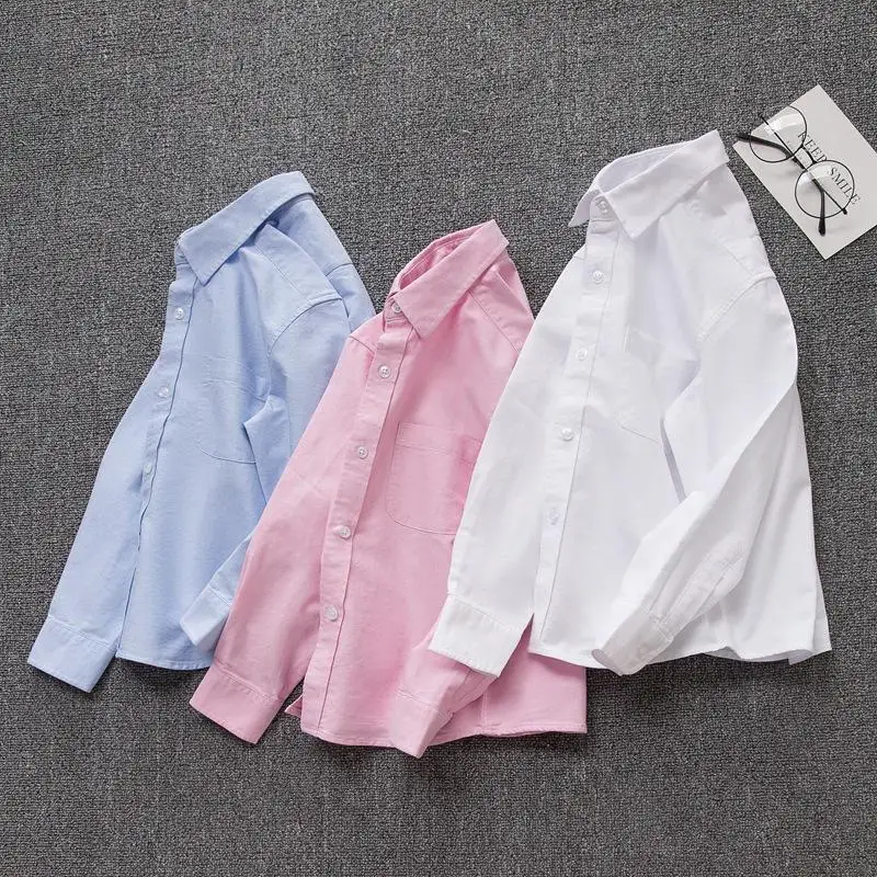 

Fashion Toddler Infant Kids Baby Boys Girls Turn-down Collar Solid Colors Long Sleeve Shirt Blouse Camisa Student Costume