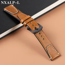 Vintage Genuine Leather Watch Band with Stitching - Retro Cowhide Quick Release Strap - 22mm (Light Brown)