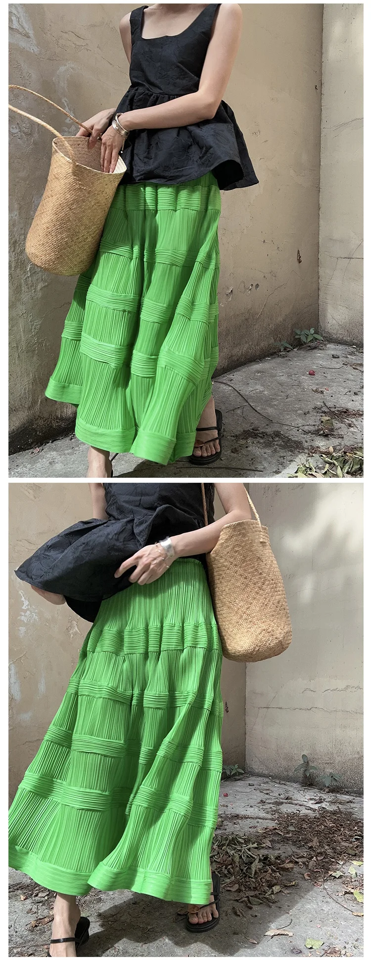 Miyake Pleated Wave Pattern Cake Skirt Original Designer Women 2024 Spring Korean Fashion High Waist Long Swing Flower Bud Skirt
