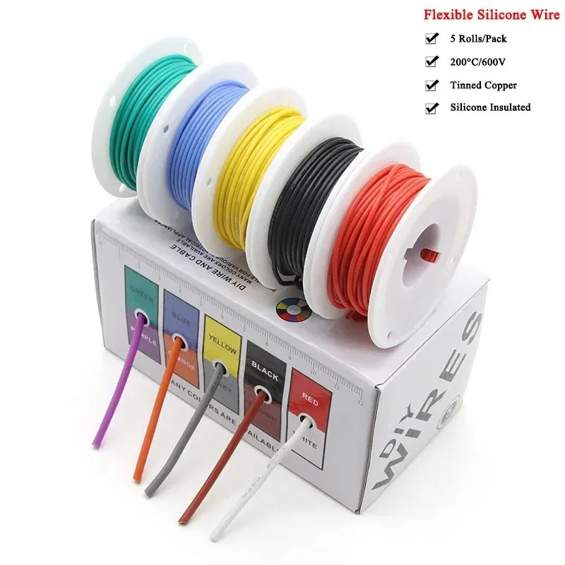 Description Picture 2 of itemAWG 16 5 Colors DIY Heat Resistant Flexible Silicone Wire Stranded Electrical Tinned Copper Cable Automotive 5Rolls Mix Kit