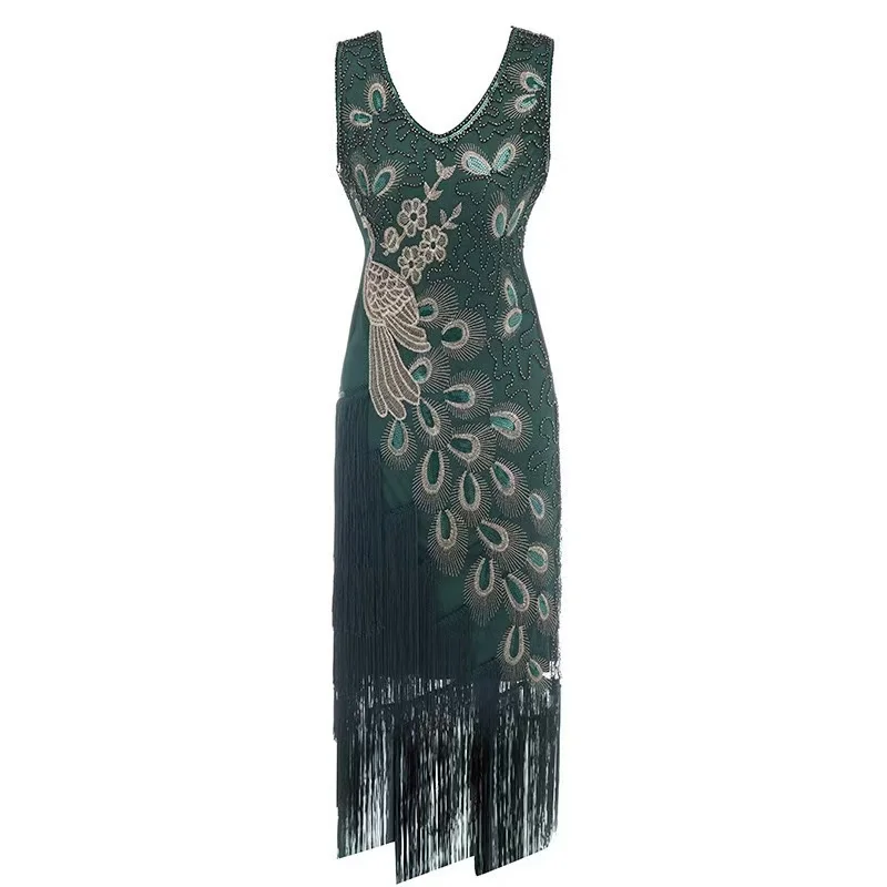 1920s Gatsby Ball Heavy Industry Embroidery Beading Retro Sequin Skirt Banquet Dress Cocktail Party V Dress