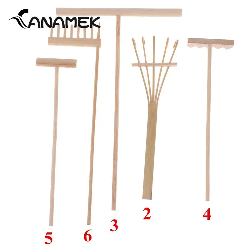 Healifty Set 4 Mini Rastrelli In Bambù Per Giardino Zen - Ornamenti Sabbia, Attrezzi Per Bonsai E Piante Grasse, Decorazione Scrivania