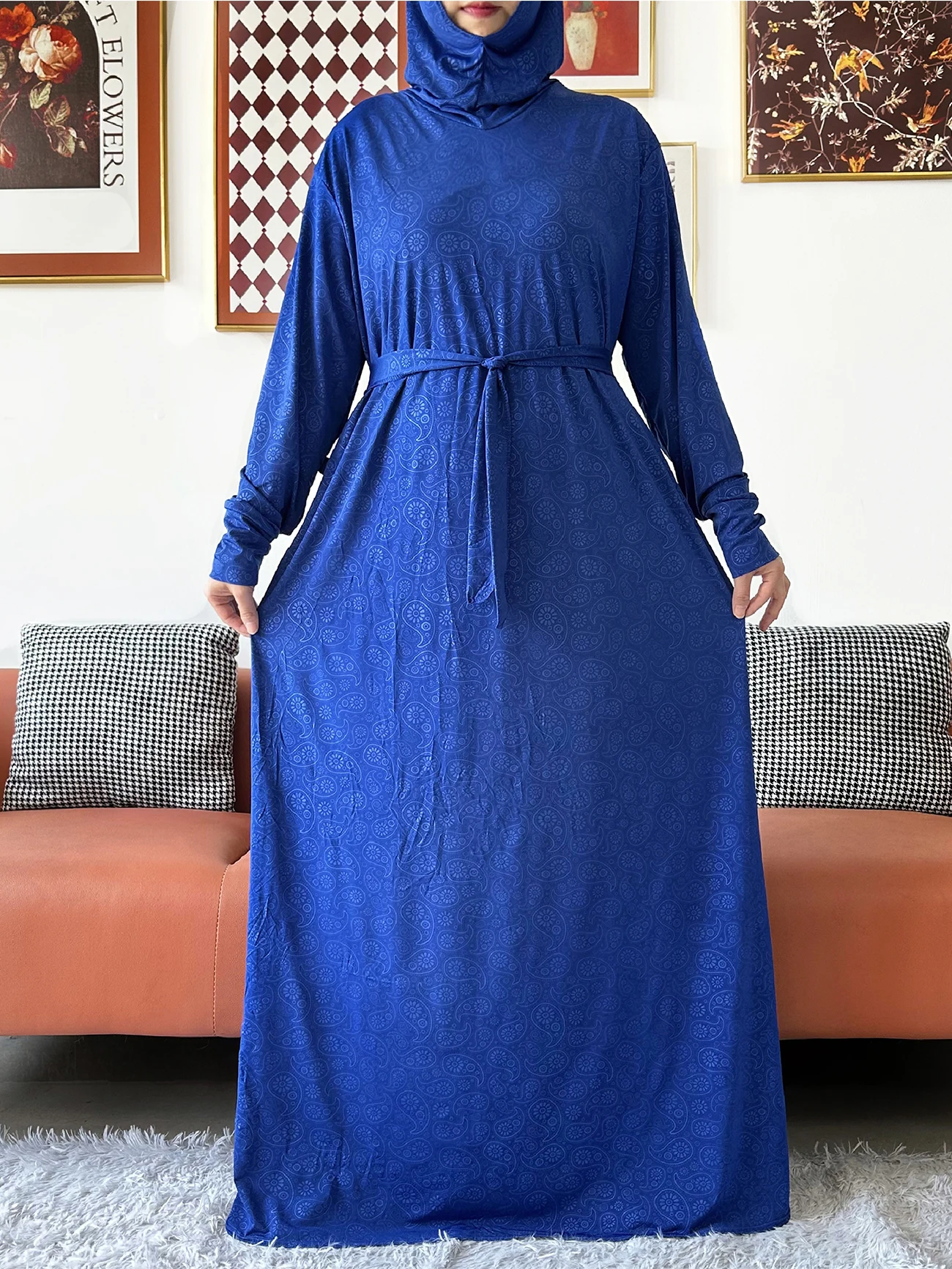 2025 Muslim Solid Abaya For Women Ramadan Prayer Garment Joint Hat Dubai Turkey Middle East Femme Robe Floral Loose Dress 2