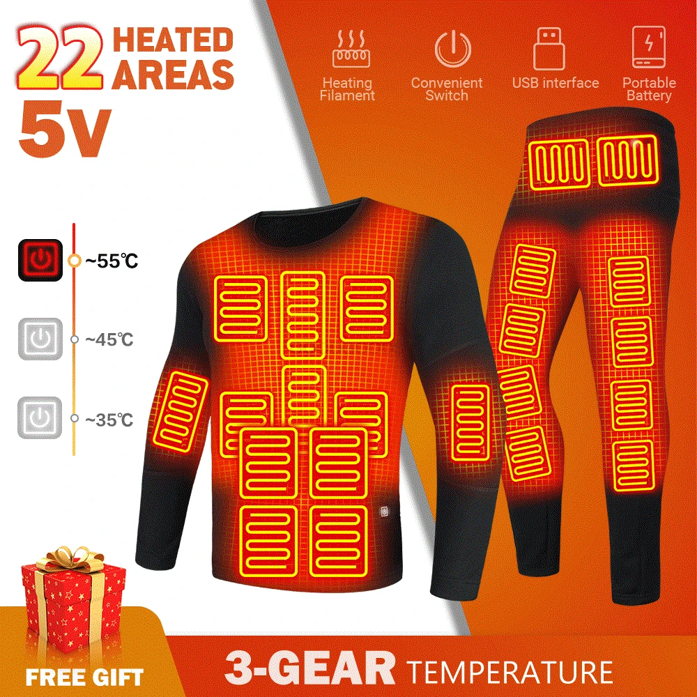  Windpost Mens Electric Heated Thermal Underwear Set Men's  Travel Heated Pants and Shirt, USB Mens Thermal Underwear Set,Black,M :  Clothing, Shoes & Jewelry