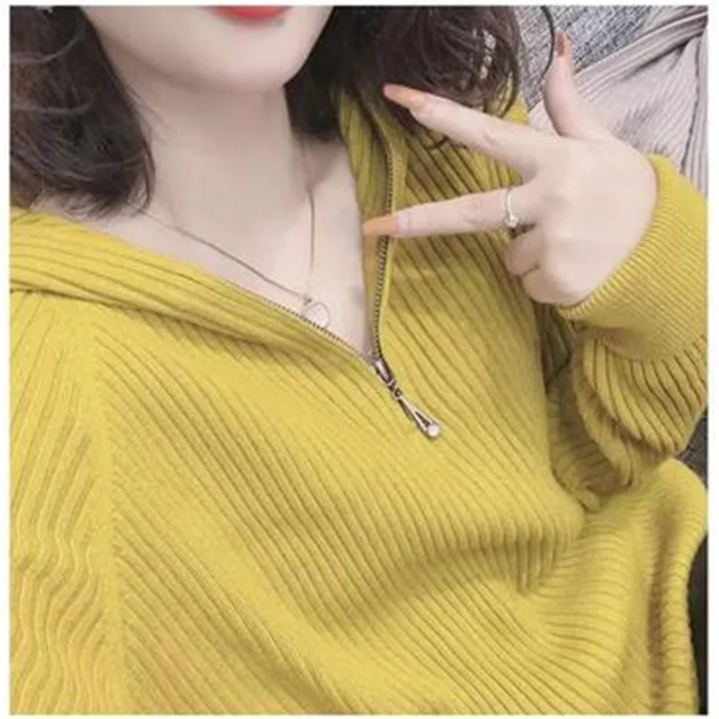 

Women's Turtleneck Zippers Fashion Women Sweaters Solid Green Blue Pullover Long Sleeve Casual Knitted Sweater Woman Winter 2023