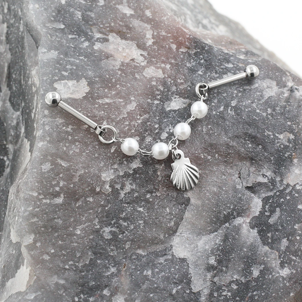 JHJT 14G 16G Pearl Shell Industrial Piercing Surgical Steel Barbell