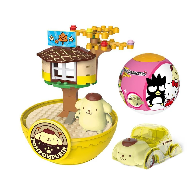 Genuine Sanrio Hello Kitty Toy Pudding Dog Cool Penguin Four Seasons House Scene Rebound Car Child puzzle block Big Twist Egg