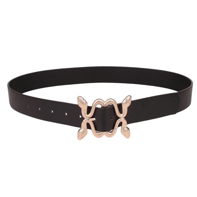 

Locomotive Women Belts with Golden Color Snake Buckle Ladies All-match Waistband 066F