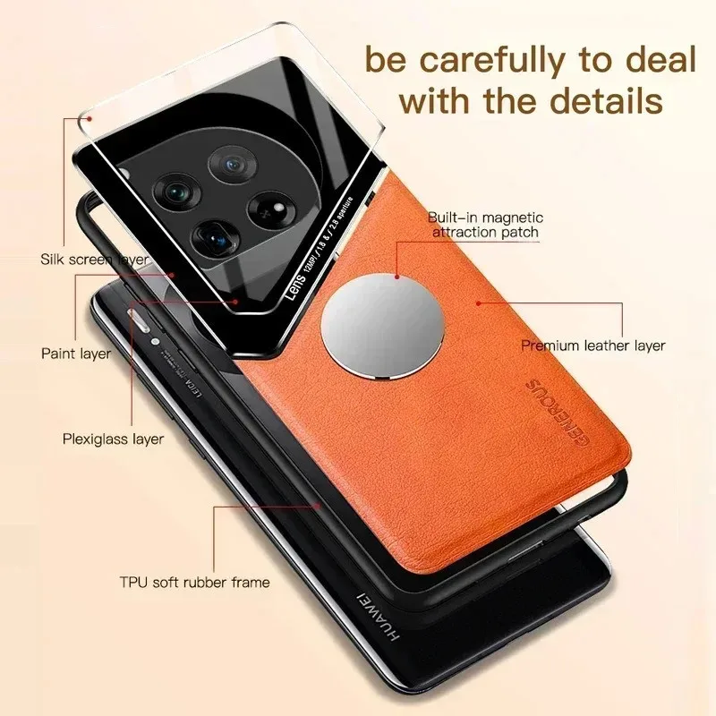 Étui en cuir texturé pour OnePlus 12 12R 11 11R 10 Pro 10T avec support à ventouse magnétique pour voiture Coque Fundas Capa_voghion.com