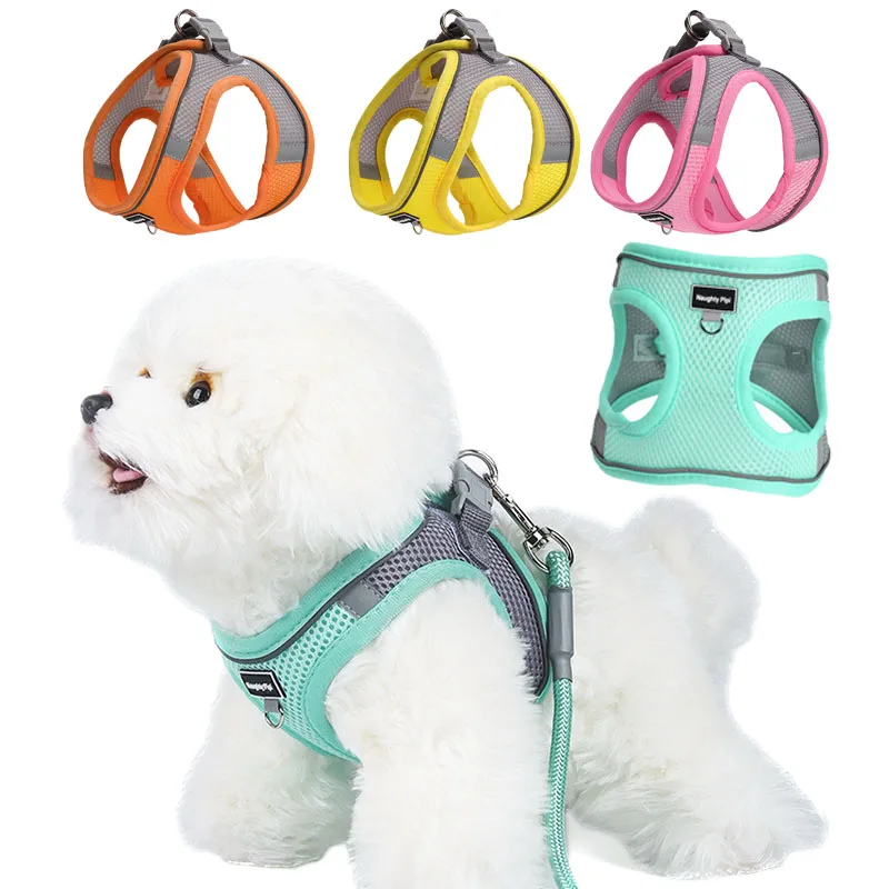 Dog Harness Adjustable Puppy Cat Harness Vest for Small Dogs French Bulldog Chihuahua Pug Pet Outdoor Walking Collar Leash Set