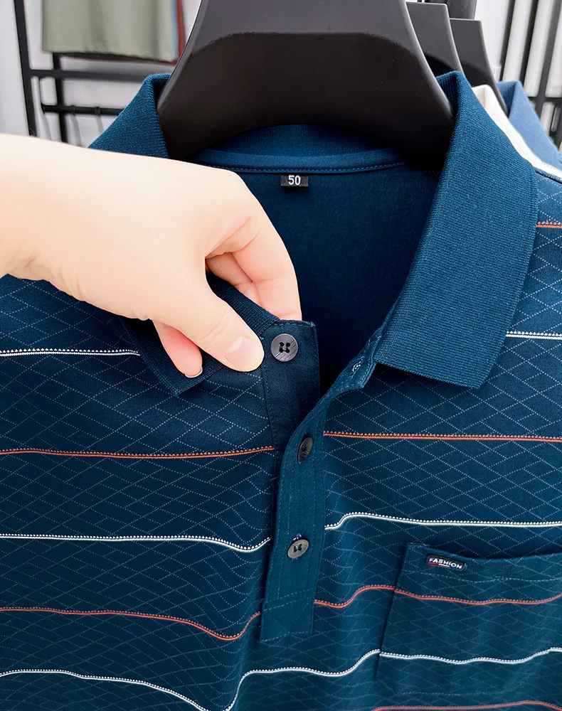 Luxury brand plaid jacquard short sleeve polo shirt fashion letter embroidery pocket classic stripes trend men's new T-shirt top 21 S770ffc7b6123420796bba928fa1721c66