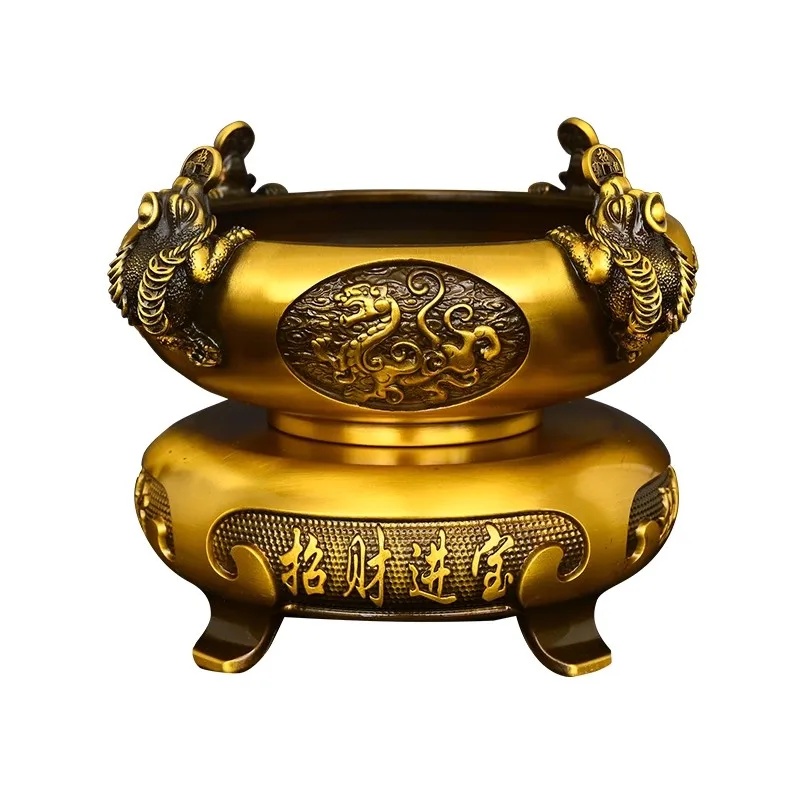 Golden Toad Money Frog & Treasure Bowl Set, Brass Wealth Luck Prosperity, Home Office Desk Decor, Feng Shui Gift for Housewarmin