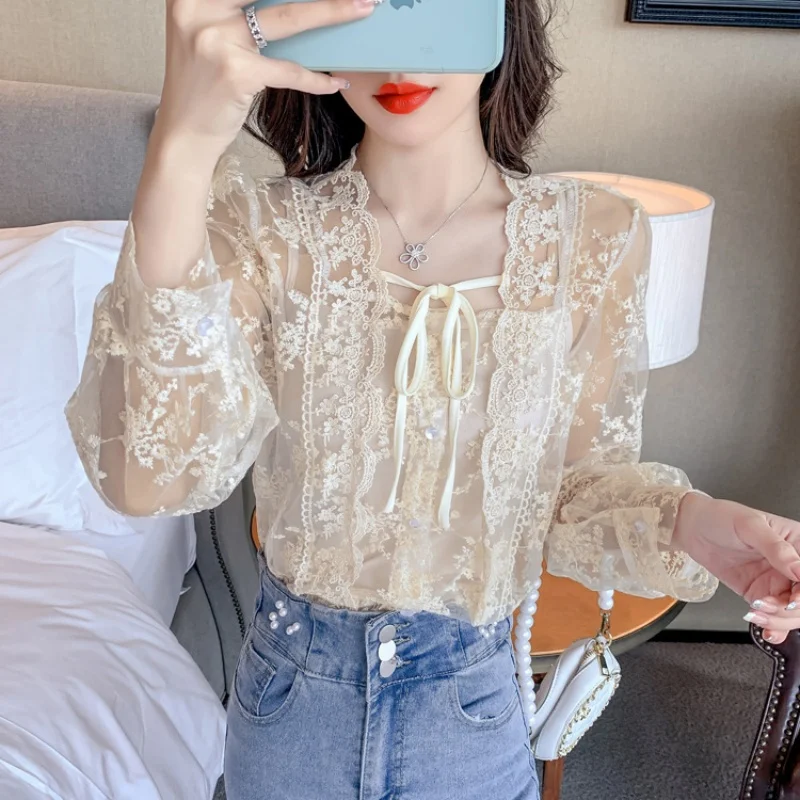 Autumn Lace Blouse Long Sleeve Elegant Tops