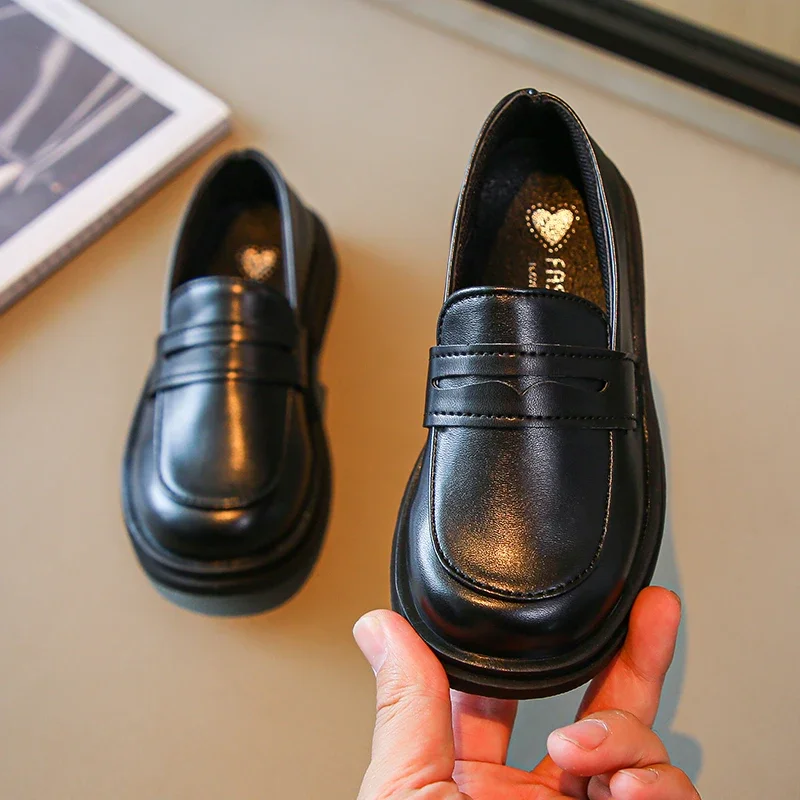 Black Leather Kids School Shoes for Girls