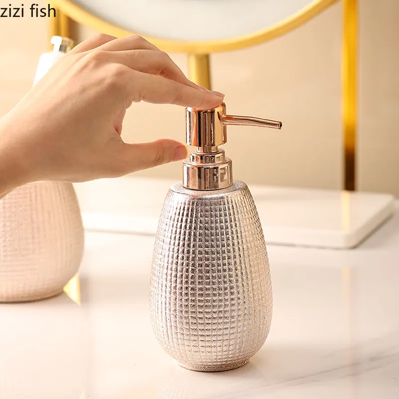 Rose Gold Ceramic Lotion Bottle Mouthwash Cup Toothbrush Holder Home Bathroom Accessories Set Shampoo Body Wash Bottle Soap Dish bathroom accessories set
