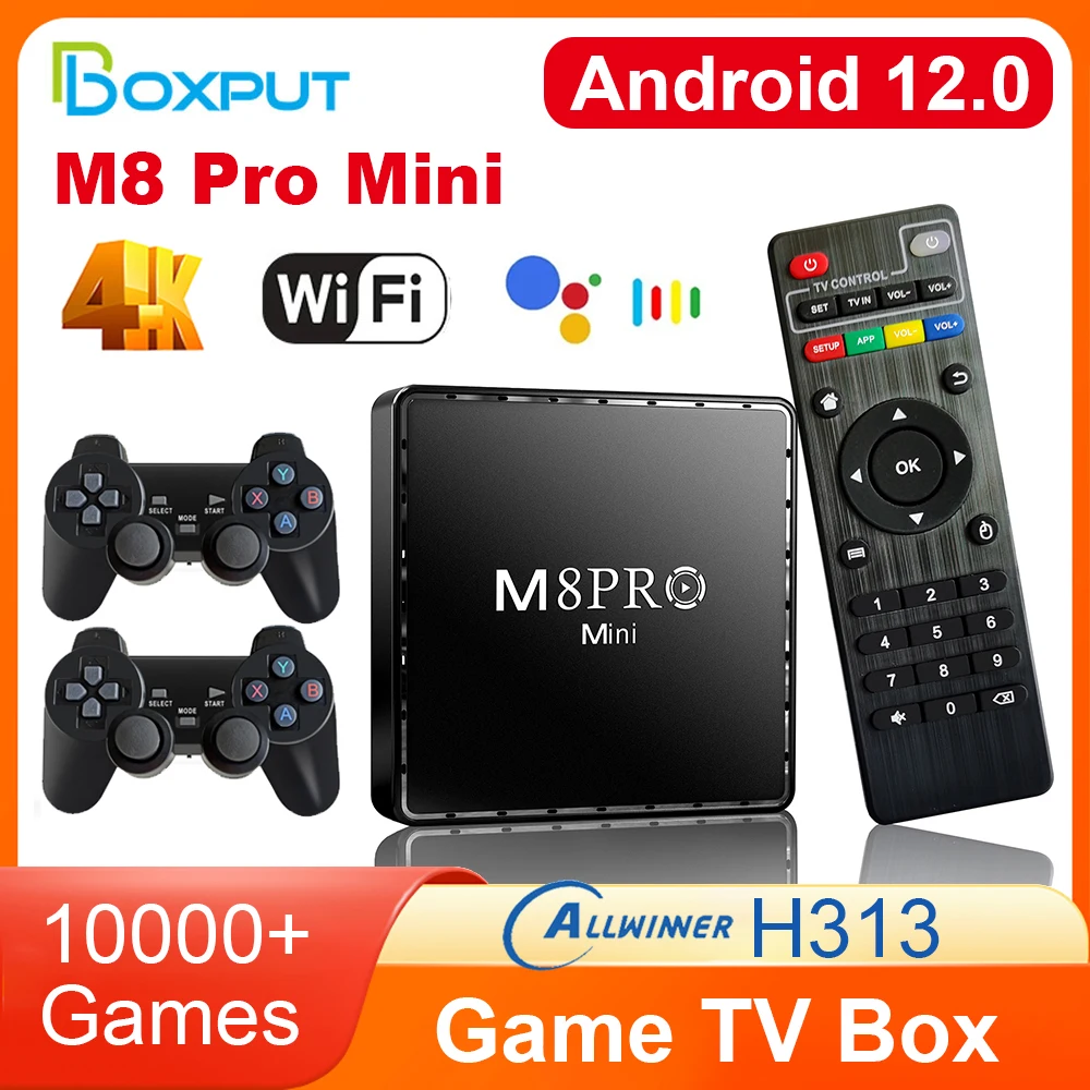 Pro Mini Game tv Box com Joystick 4k hd 10000 Jogos Retro H313 Android 12 Wi-fi Consola de Videogame Sistema Duplo Media Player m8