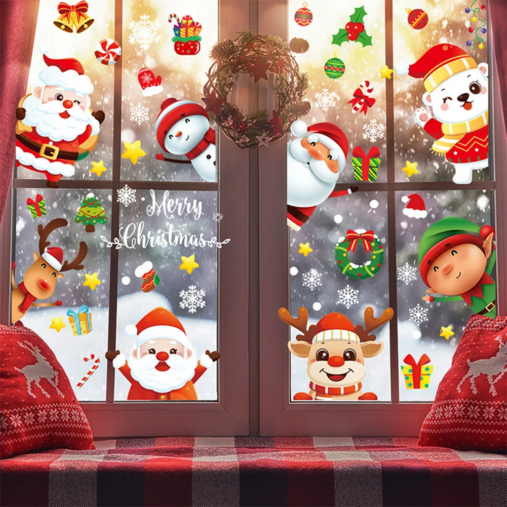 

Christmas Wall Stickers Window Decal Santa Claus Snowflake Elk Glass Sticker PVC Window Sticker Merry Christmas Decoration Gifts