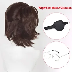 35cm Dark Brown Hange Zoe Cosplay Wig with Eye Mask and Wig Cap - Heat Resistant (3PCS Set B)