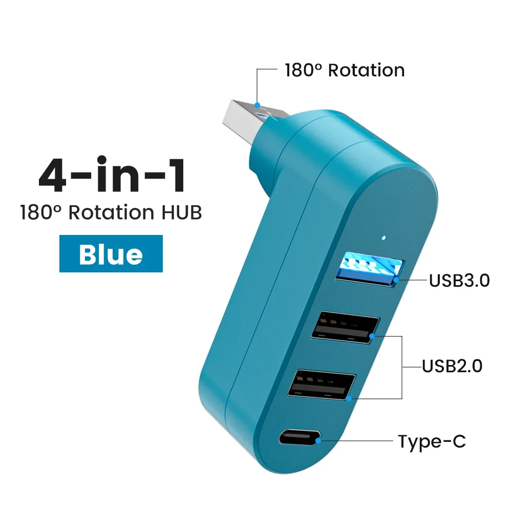 מפצל USB ניתן לסיבוב USB3.0 2.0 סוג C מפצל USB עם 4 יציאות מרובות למחשב נייד MacBook U Disk העברת נתונים