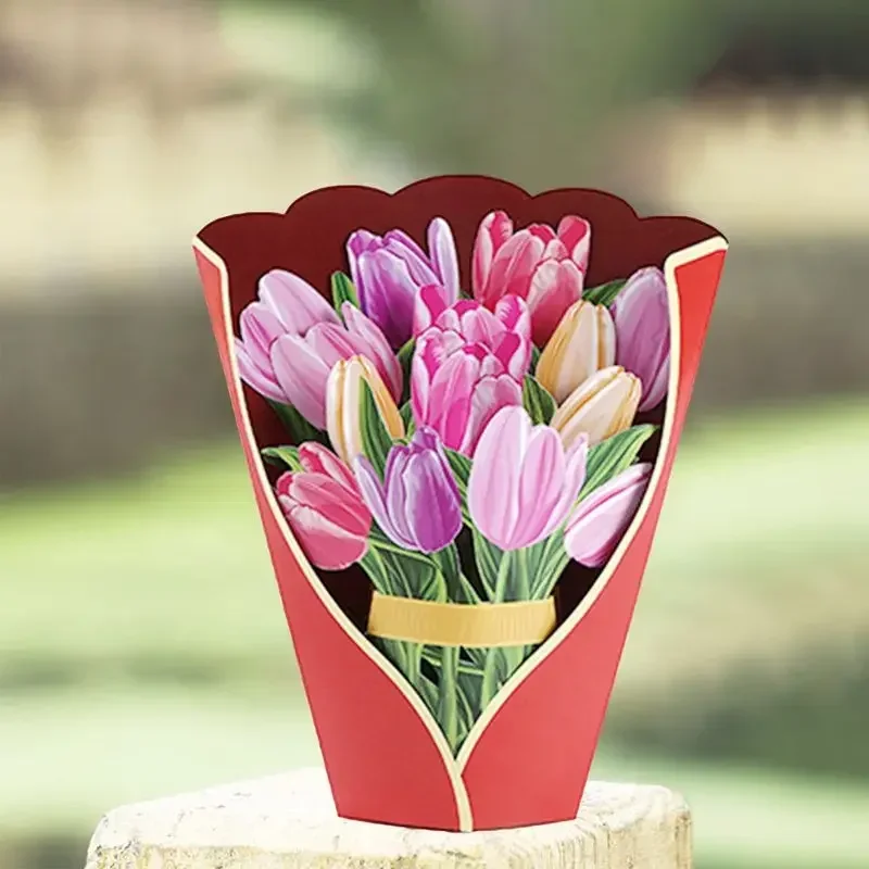 Paper Flower Bouquet Card 3D Pops-up Bouquet Forever Paper Hand Bouquet Valentine's Day Gift Mother's Day Cards