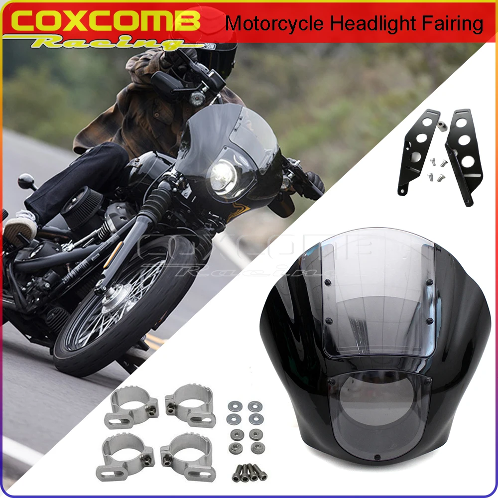 Custom Cafe Racer Headlight Carenatura Anteriore Maschera Cowl Quarter Carenatura Forcella Morsetto Mount Per Sportster Dyna Xl 883 1200 Fx