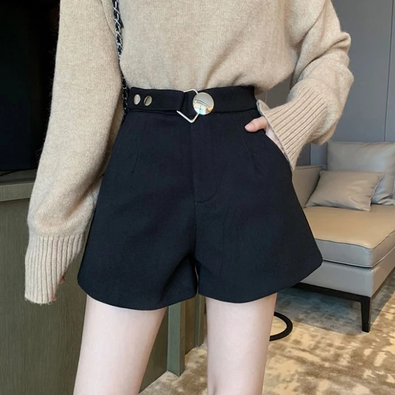 Fashion Black High Waist Shorts Spring Autumn New Solid All-match Loose Youth Casual Wide Leg Pants Vintage Trend Women Clothing