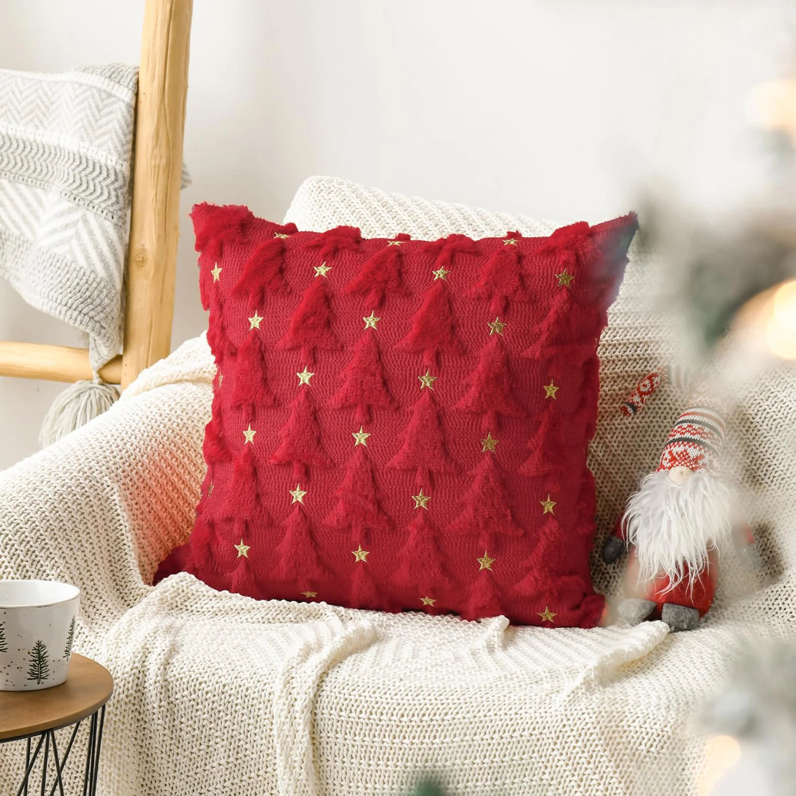 크리스마스 트리 쿠션 커버 귀여운 18x18 인치 세트 2개 쿠션 케이스 3월 휴일 홈 야외 장