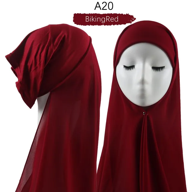 Muslim Women Heavy Chiffon Hijab Scarf With Bonnet  Instant Chiffon Hijabs Scarves With Caps Pinless Underscarf Headscarf A20